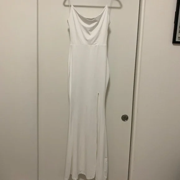 Showpo. | Dresses | Tasteful Maxi Dress Cowl Neck Bodycon Thigh Split Dress  In White | Poshmark